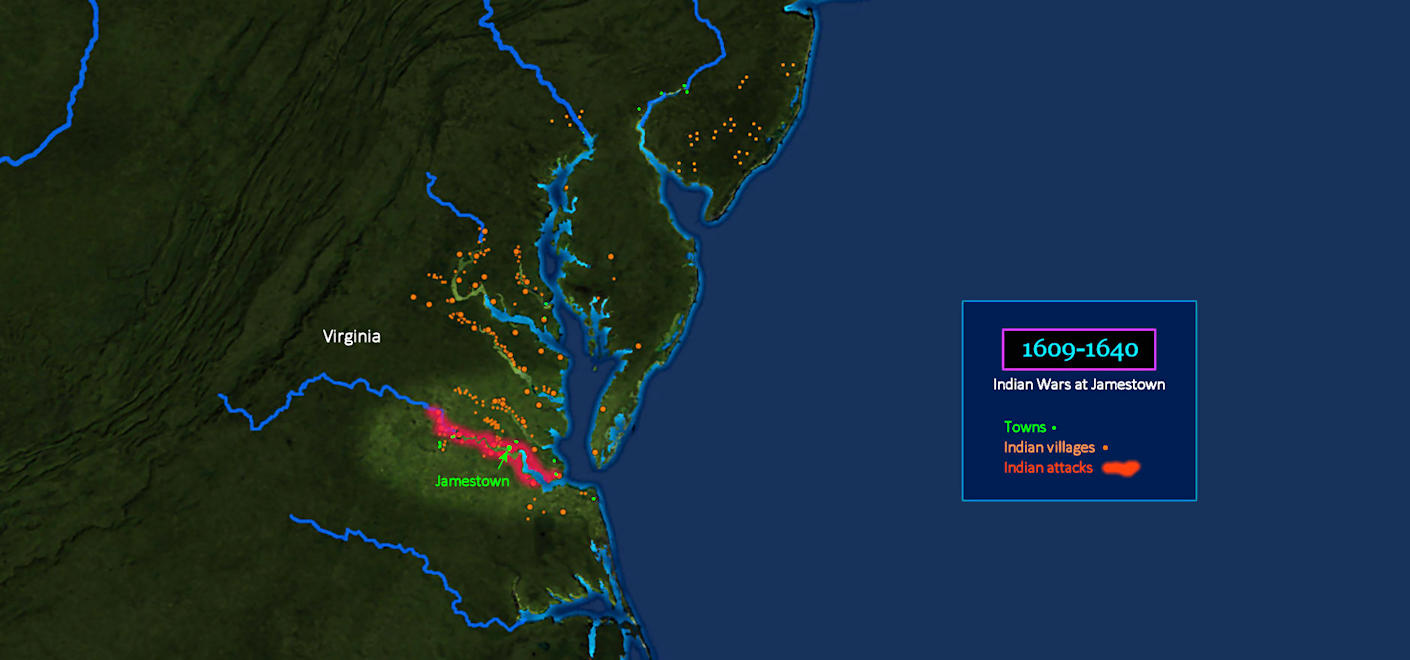 Powhatan Indian Wars, 1609-1640 map